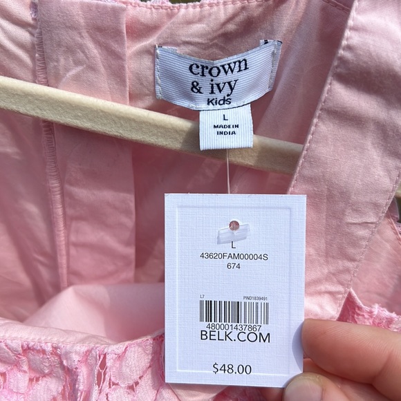 Girl Size Large Crown and Ivy Pink Lace Romper - Picture 7 of 9